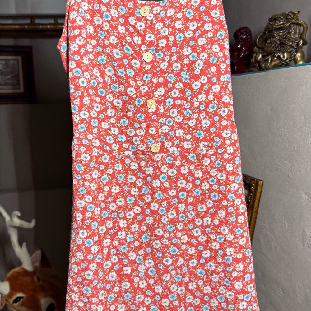 Floral Button-Up Red Dress